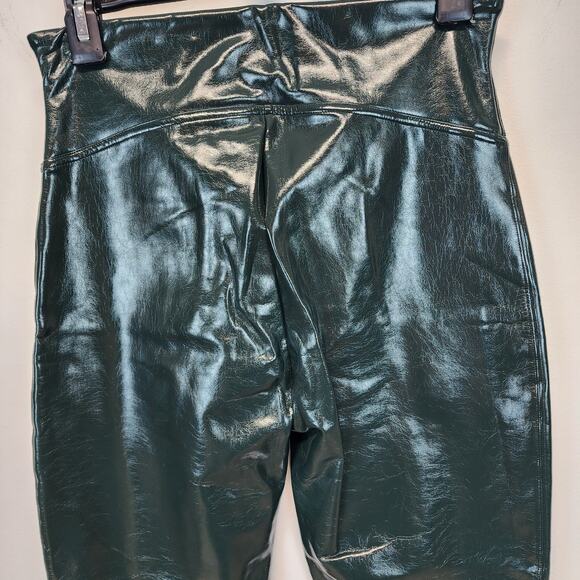 Spanx Faux Patent Leather Liquid Gloss Leggings Size M Deep Green Moto 20301R - Picture 8 of 15